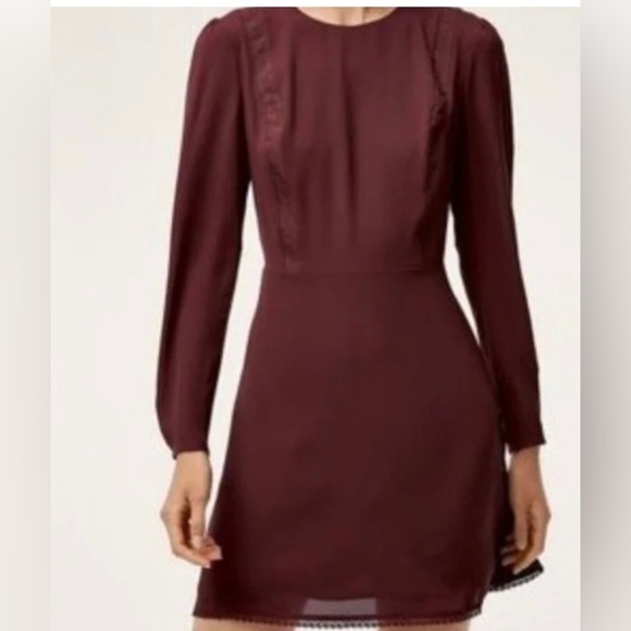 Aritzia Dresses & Skirts - Aritzia Sunday Best Burgundy Long Sleeve Dress Women’s Size 4 Lace Details Sheer